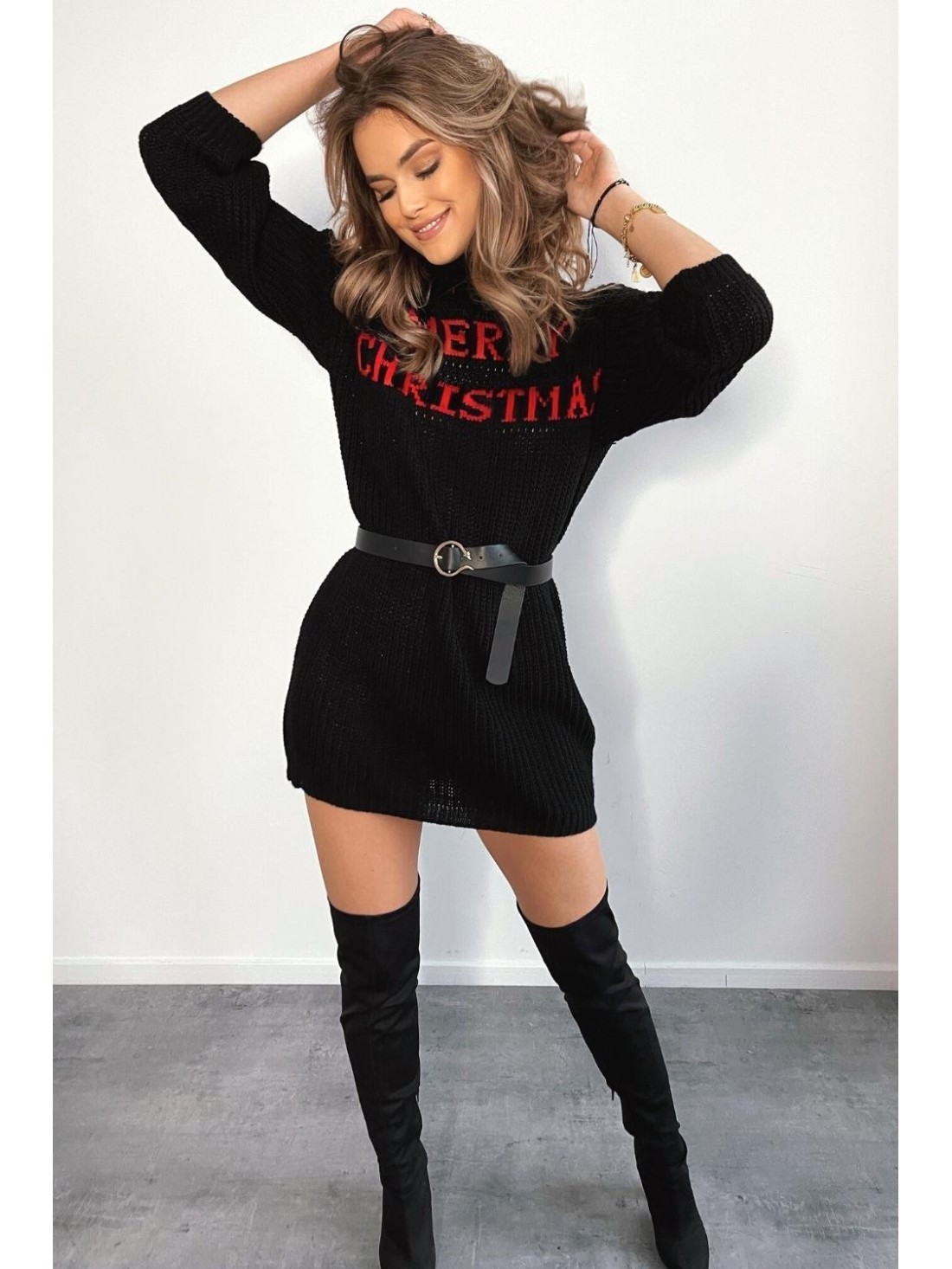 Long Christmas sweater with turtleneck, black 2353 - Online store - Boutique